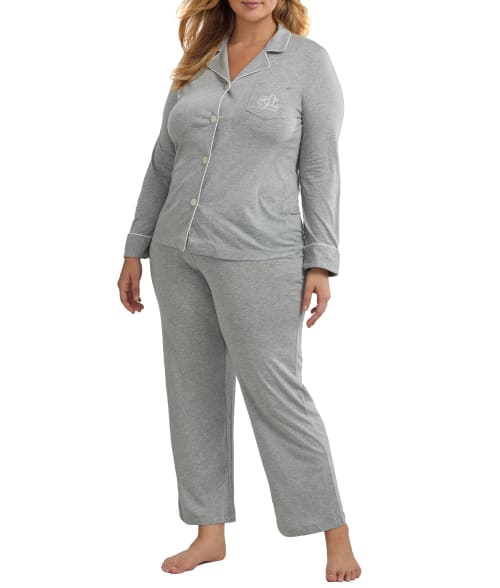 Lauren Ralph Lauren Plus Size Hammond Knit Pajama Set In Grey Heather
