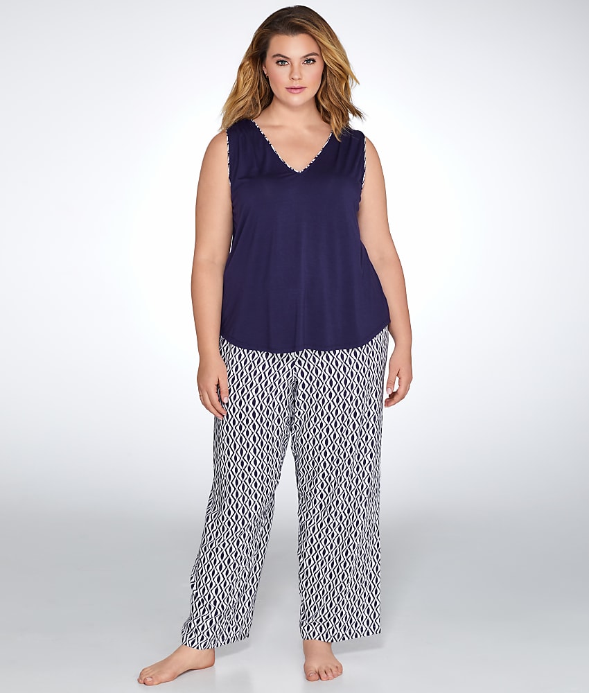 Oscar de la Renta Plus Size Printed Knit Challis Pajama Set - Women's #6811354X